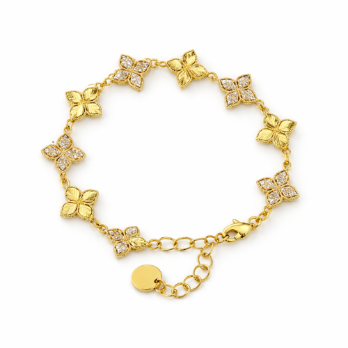 Gold-Plated Rose Bracelet with Sparkling Crystals