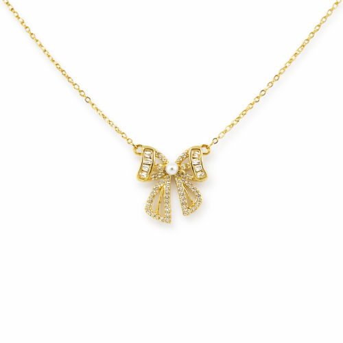 Gold Bow Crystal Necklace