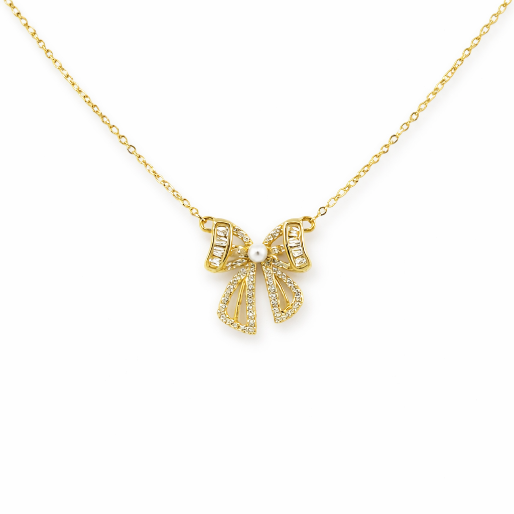 Gold Bow Crystal Necklace