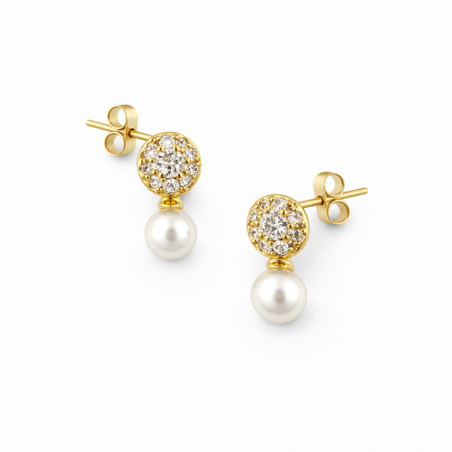 Gold Crystal Pearl Drop Earrings