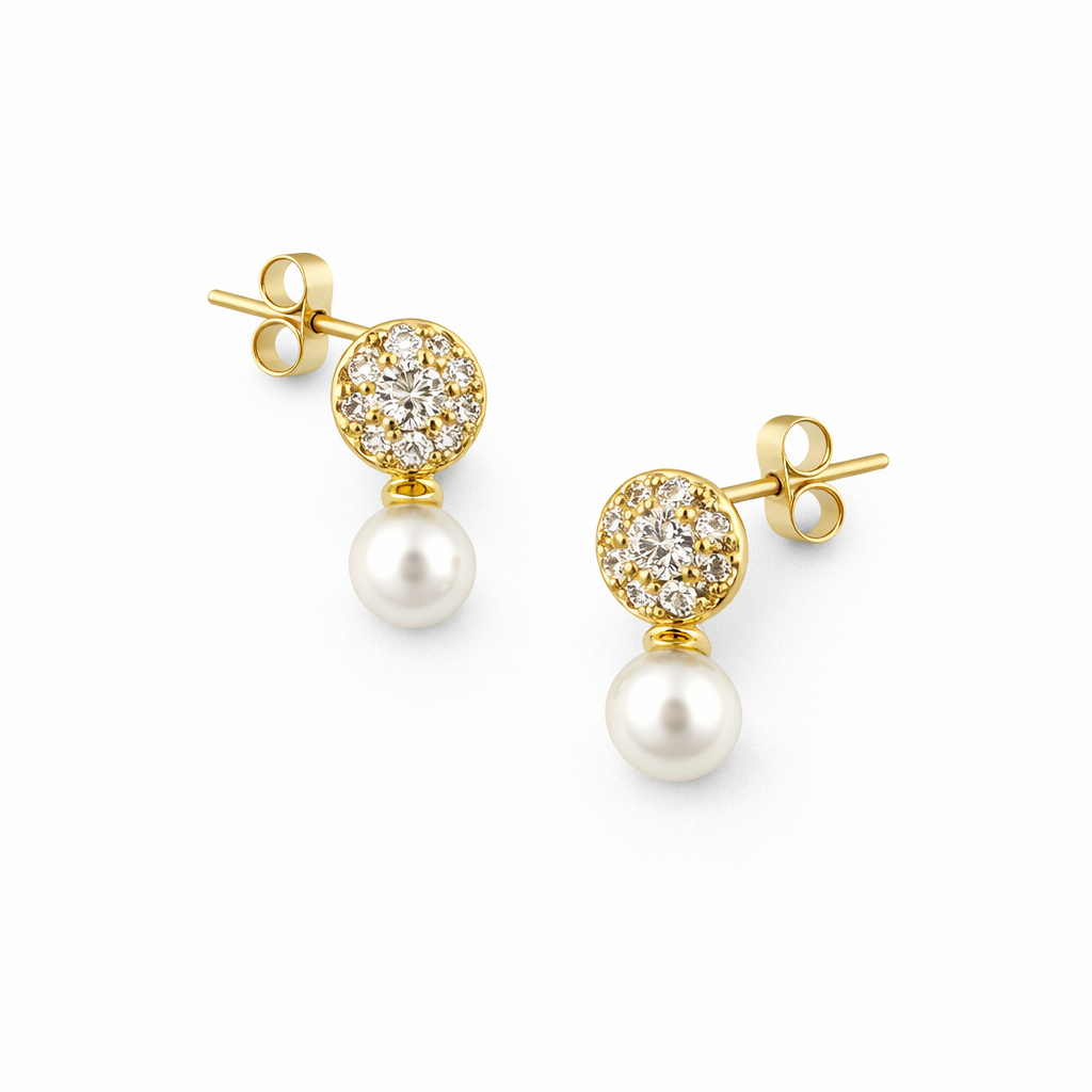 Gold Crystal Pearl Drop Earrings