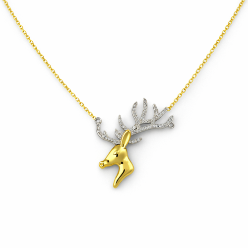 Gold Deer Head Crystal Necklace