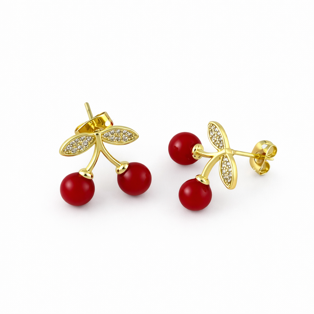 Gold Enamel Fruit Crystal Earrings