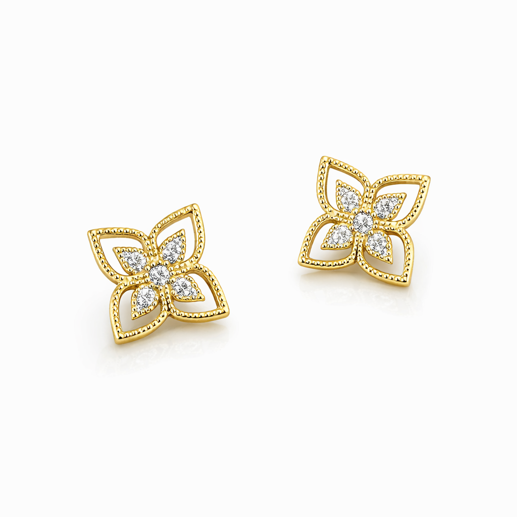 Gold Floral Crystal Earrings
