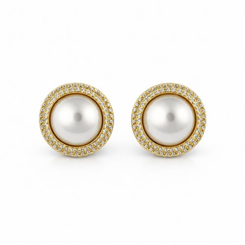 Gold Pearl Crystal Earrings