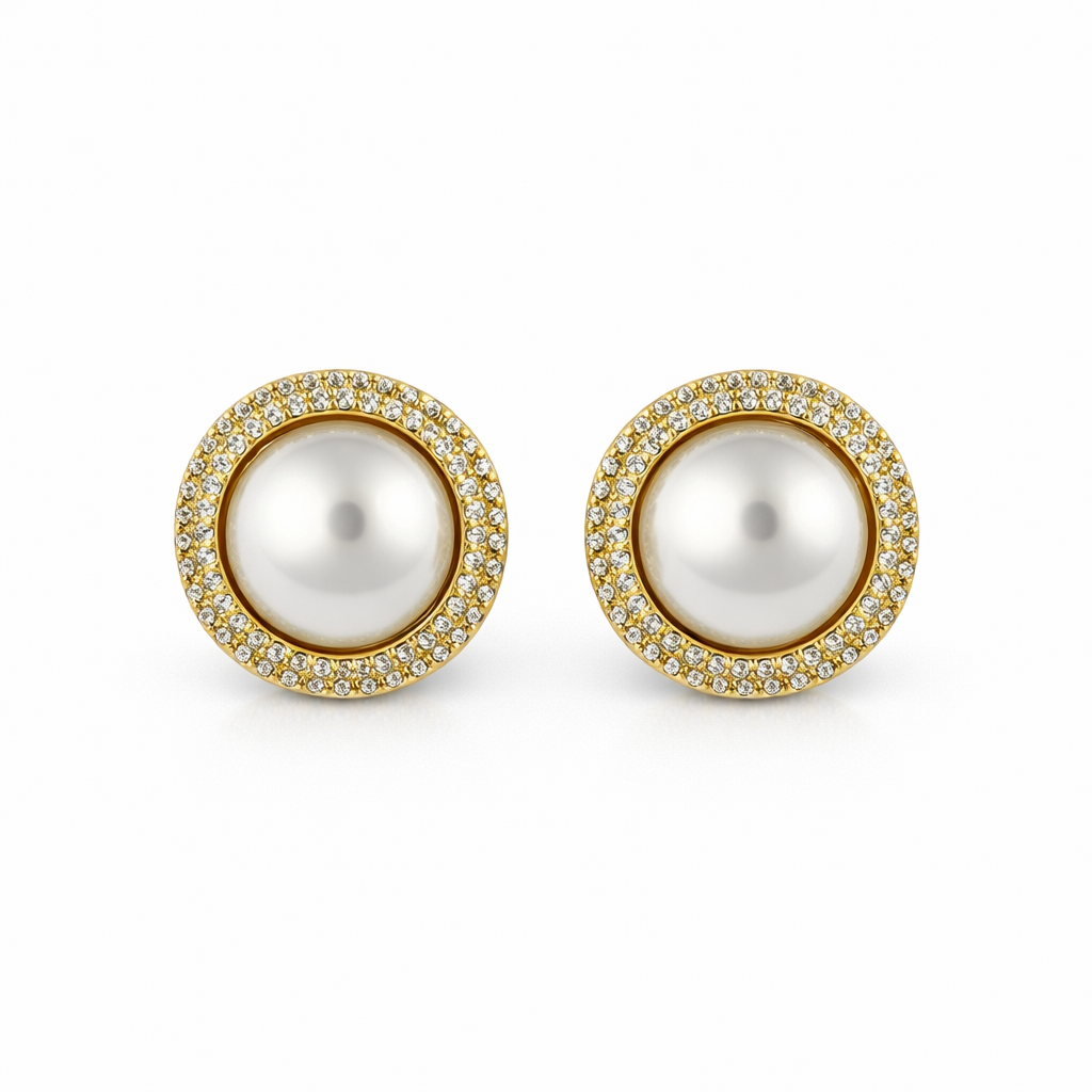 Gold Pearl Crystal Earrings