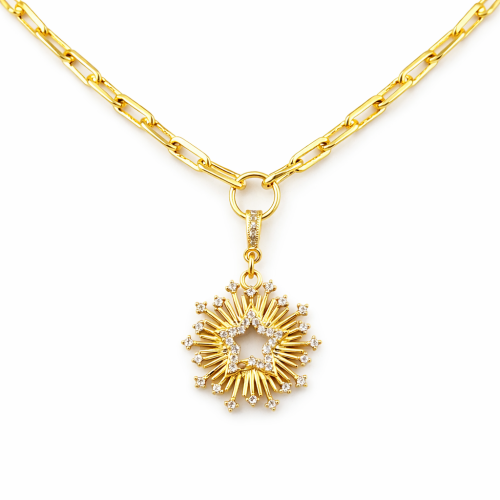 Gold Sunray Star Pendant Necklace