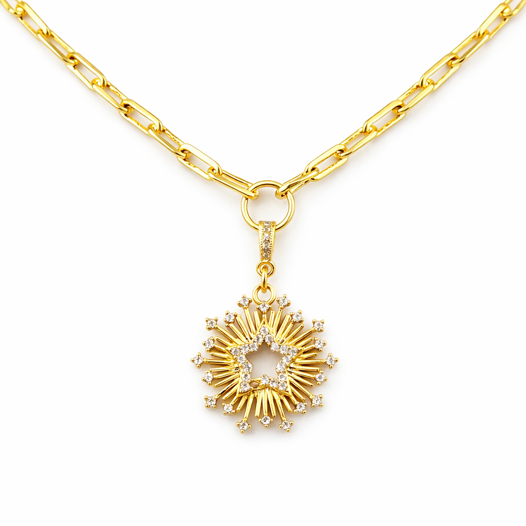 Gold Sunray Star Pendant Necklace