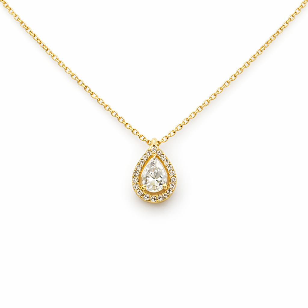 Gold Teardrop Crystal Necklace