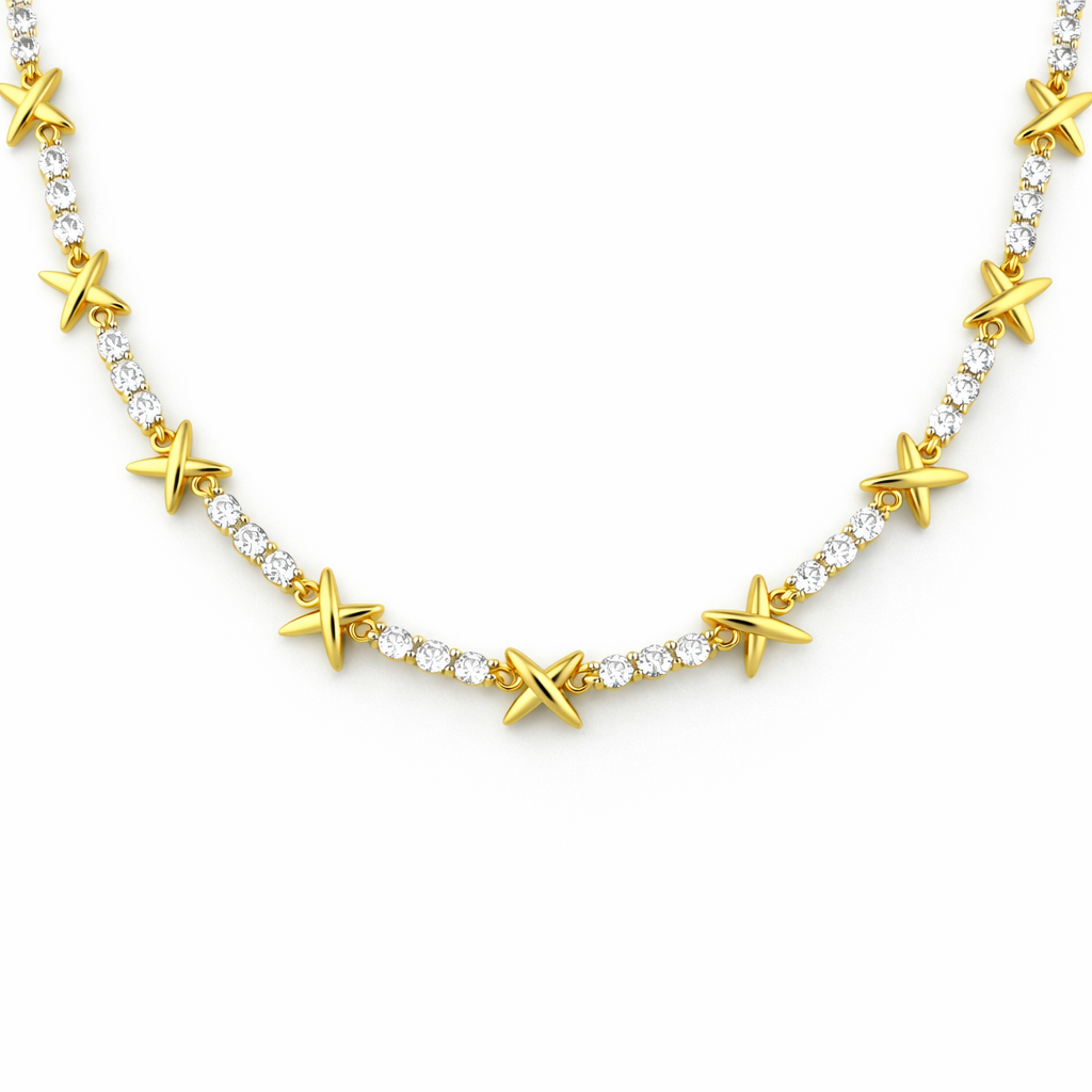 Gold X-Link Crystal Necklace