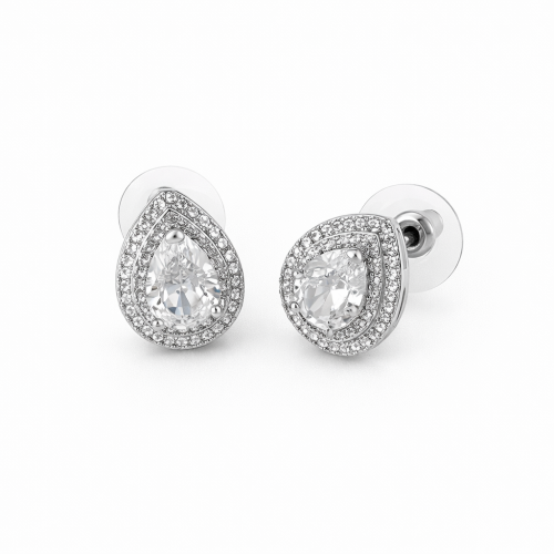 Silver-Tone Gold Teardrop Crystal Earrings