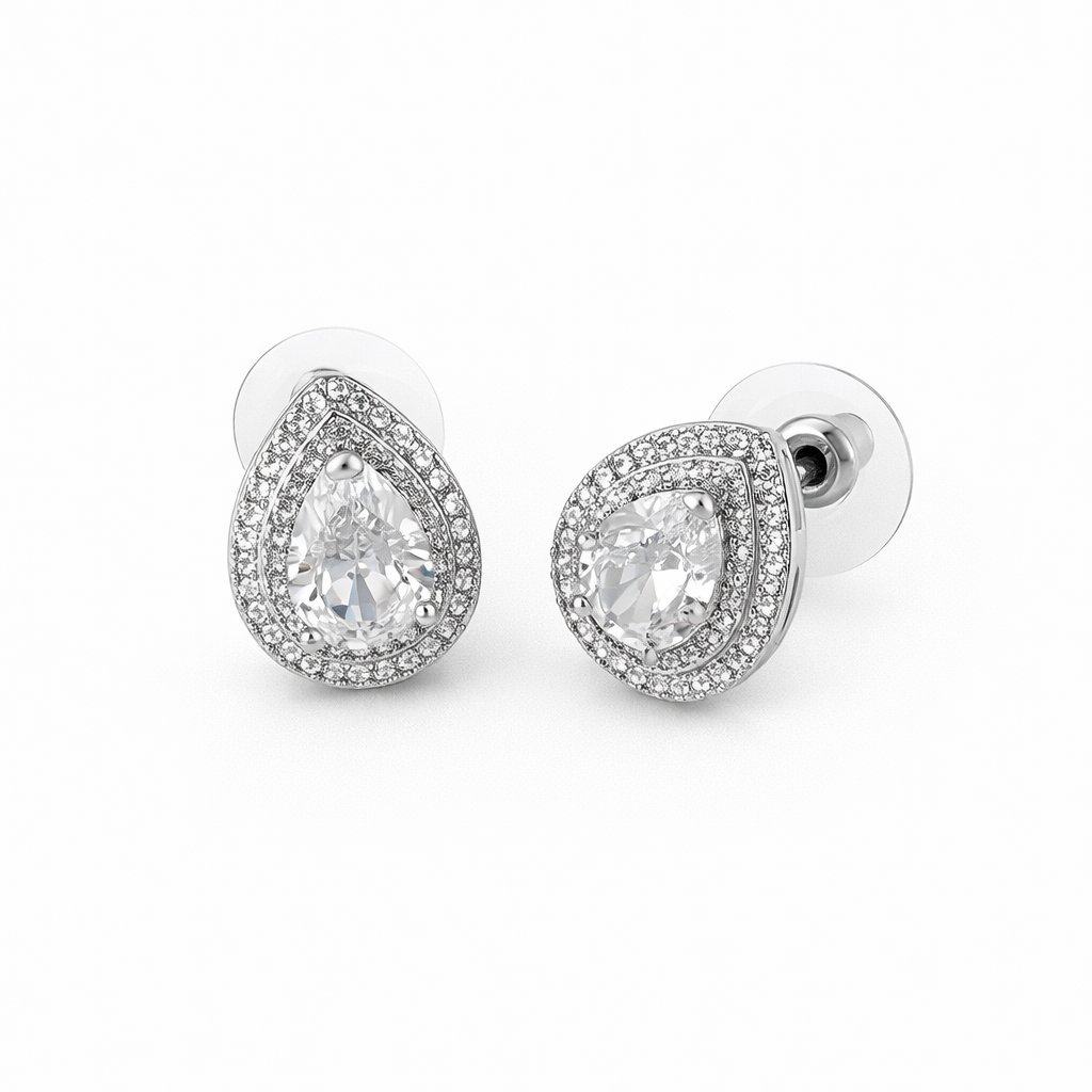 Silver-Tone Gold Teardrop Crystal Earrings