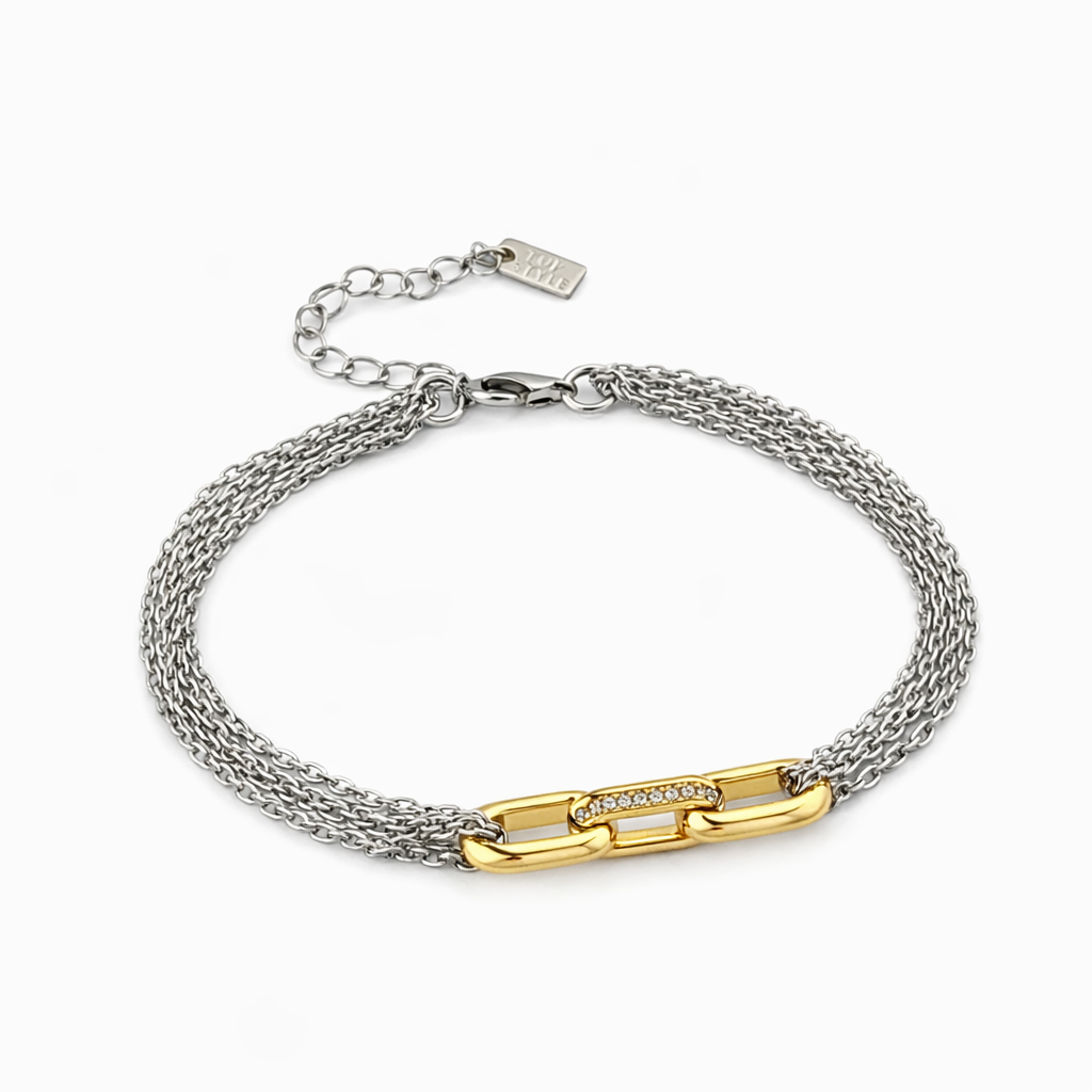 Two-Tone Layered Chain Crystal Bracelet